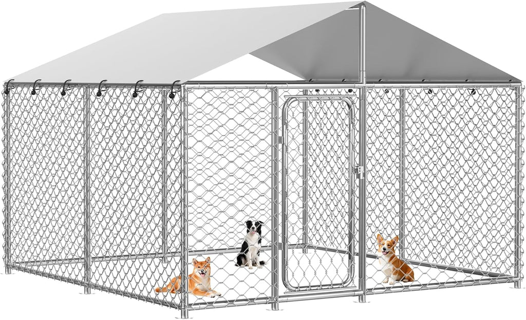 7.8X7.8 FT Extra Large & Heavy Duty Dog Kennel Run - Outdoor Metal Enclosure with Lockable Door and Waterproof Cover for Big Dogs