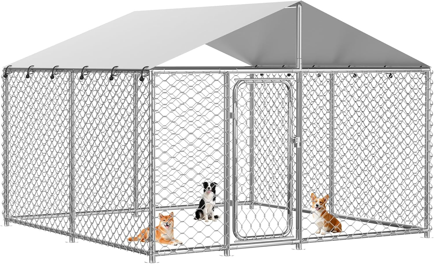 7.8X7.8 FT Extra Large & Heavy Duty Dog Kennel Run - Outdoor Metal Enclosure with Lockable Door and Waterproof Cover for Big Dogs