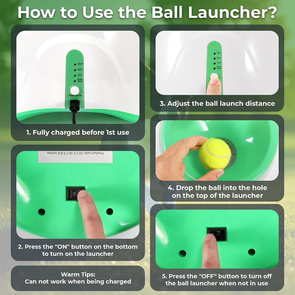 Automatic Ball Launcher for Dogs with 10 Tennis Balls (2 Inch), Dog Ball Launcher with 3 Range Modes (10/20/30Ft), Rechargeable Dog Balls Thrower for Small-Medium Dogs,Indoor/Outdoor Pet Fetch Machine