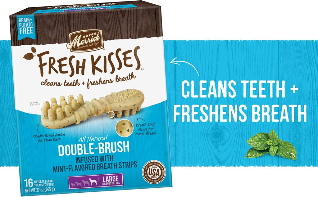 Fresh Kisses Natural Dental Chews, Toothbrush Shape Treat Infused with Real Mint, for Large Dogs - 22 Ct. Box