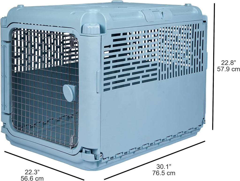 Sport PET Plastic Kennels Rolling Plastic Wire Door Travel Dog Crate, Collabsible Kennel, 22.1" L X 23.3" W X 30.6" H