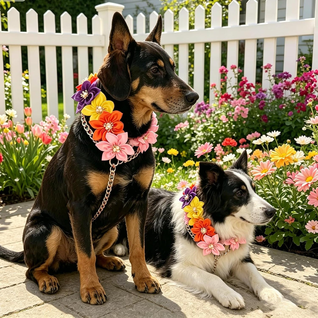 8 PCS Flower Rhinestone Dog Collar, Adjustable Bling Sparkling Jewelry Pet Necklace for Small Medium Dogs Cats, Comfortable Fashion Grooming Accessories for Wedding Party