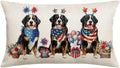 4Th of July Memorial Day Patriotic Lumbar Throw Pillow Cover,12X20 Inch Dog Flowers Independence Day American Fourth of July Decoration for Sofa Couch