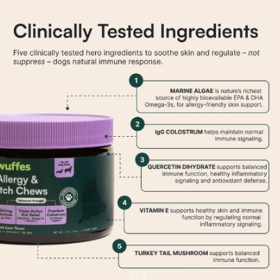 Wuffes Allergy & Itch Chews for Dogs - Skin & Immune Support Supplement for Seasonal Allergies & ...