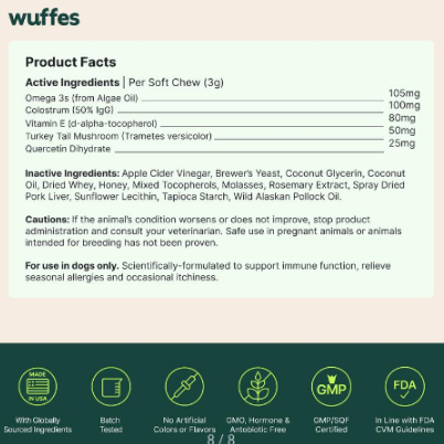 Wuffes Allergy & Itch Chews for Dogs - Skin & Immune Support Supplement for Seasonal Allergies & ...