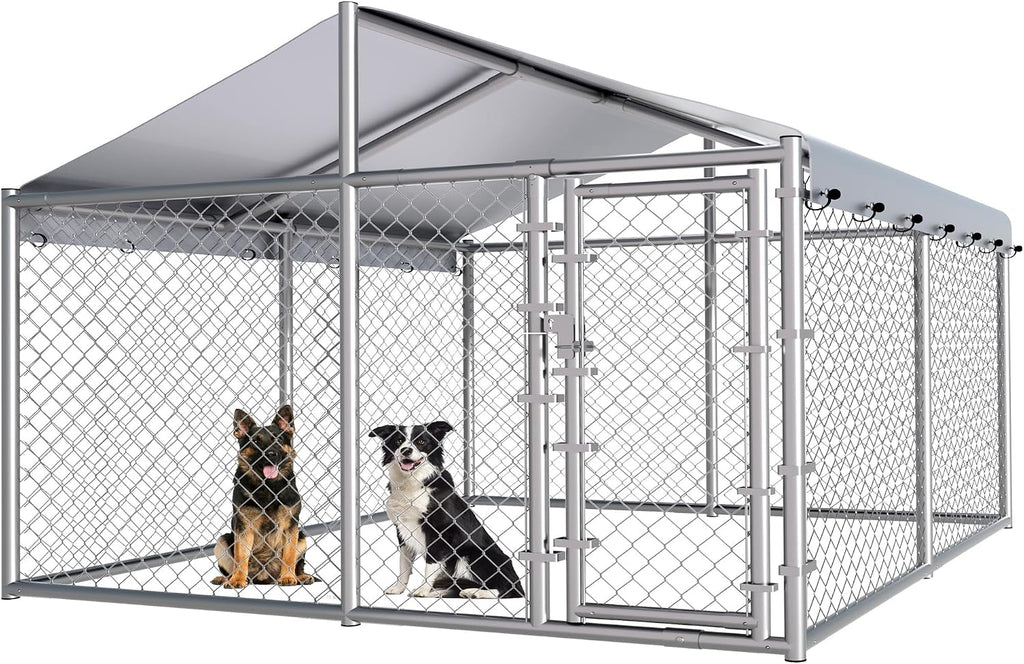 10X10Ft Extra Large Dog Kennel Outdoor, Heavy-Duty outside Dog Kennel with Roof, Security Latch-Lock Door, Chain-Link Dog Enclosure Dog Run for Yard with Cover