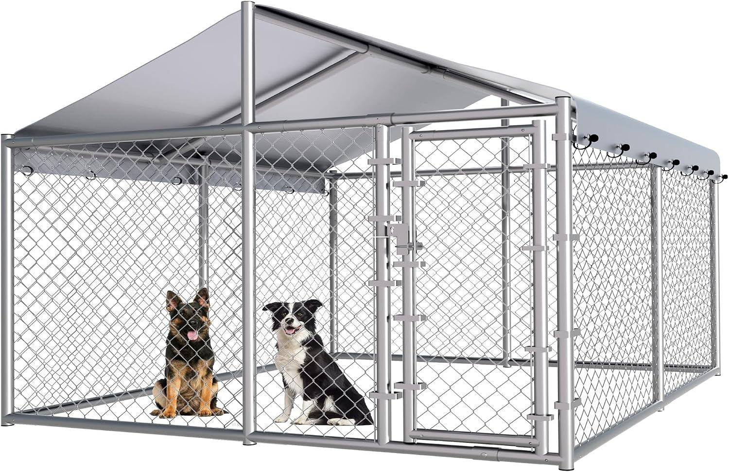 10X10Ft Extra Large Dog Kennel Outdoor, Heavy-Duty outside Dog Kennel with Roof, Security Latch-Lock Door, Chain-Link Dog Enclosure Dog Run for Yard with Cover