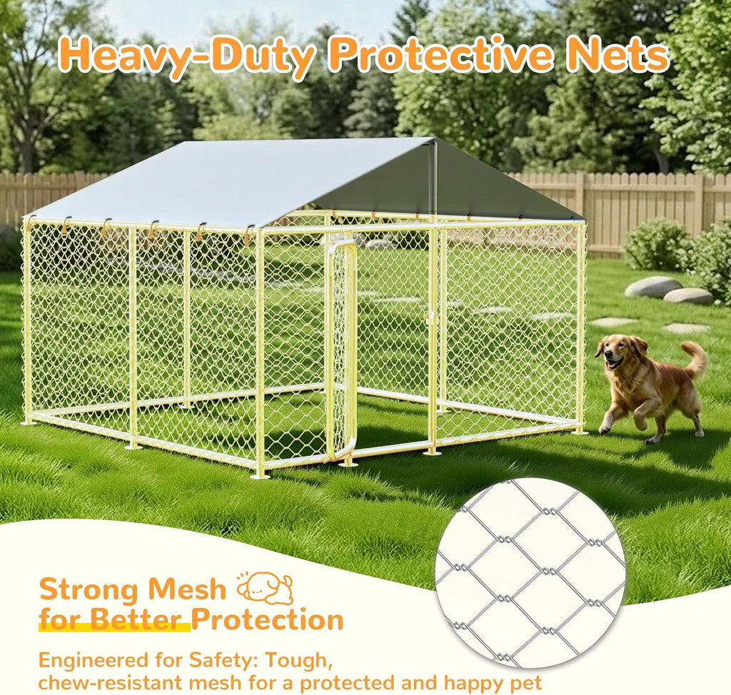 7.8X7.8 FT Extra Large & Heavy Duty Dog Kennel Run - Outdoor Metal Enclosure with Lockable Door and Waterproof Cover for Big Dogs