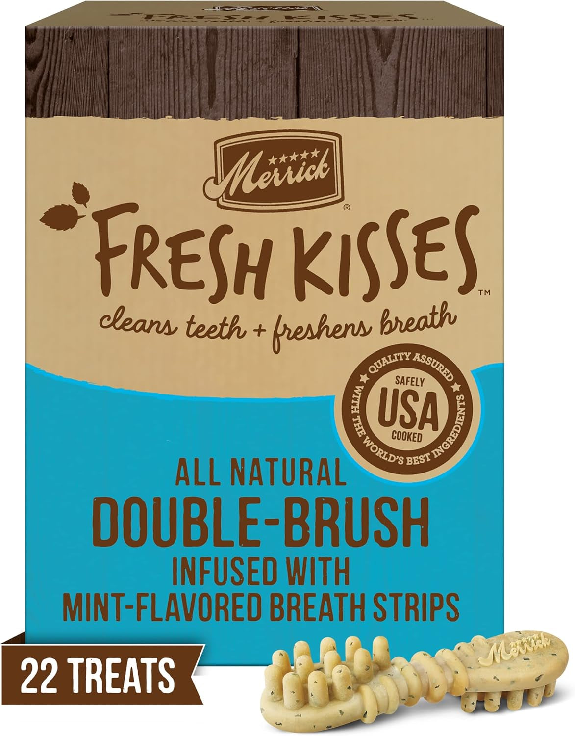 Fresh Kisses Natural Dental Chews, Toothbrush Shape Treat Infused with Real Mint, for Large Dogs - 22 Ct. Box