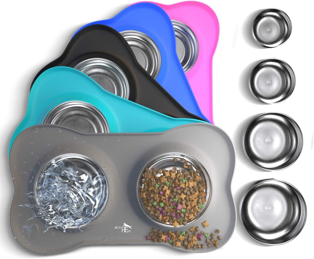 Dog Bowl Set, Stainless Steel No Spill Mess-Proof Food & Water Food Bowls with Skid Resistant Silicone Mat, Dog Bowls Small Size Dog, Medium, & Large, Pet Puppy Bowls & Dog Dishes