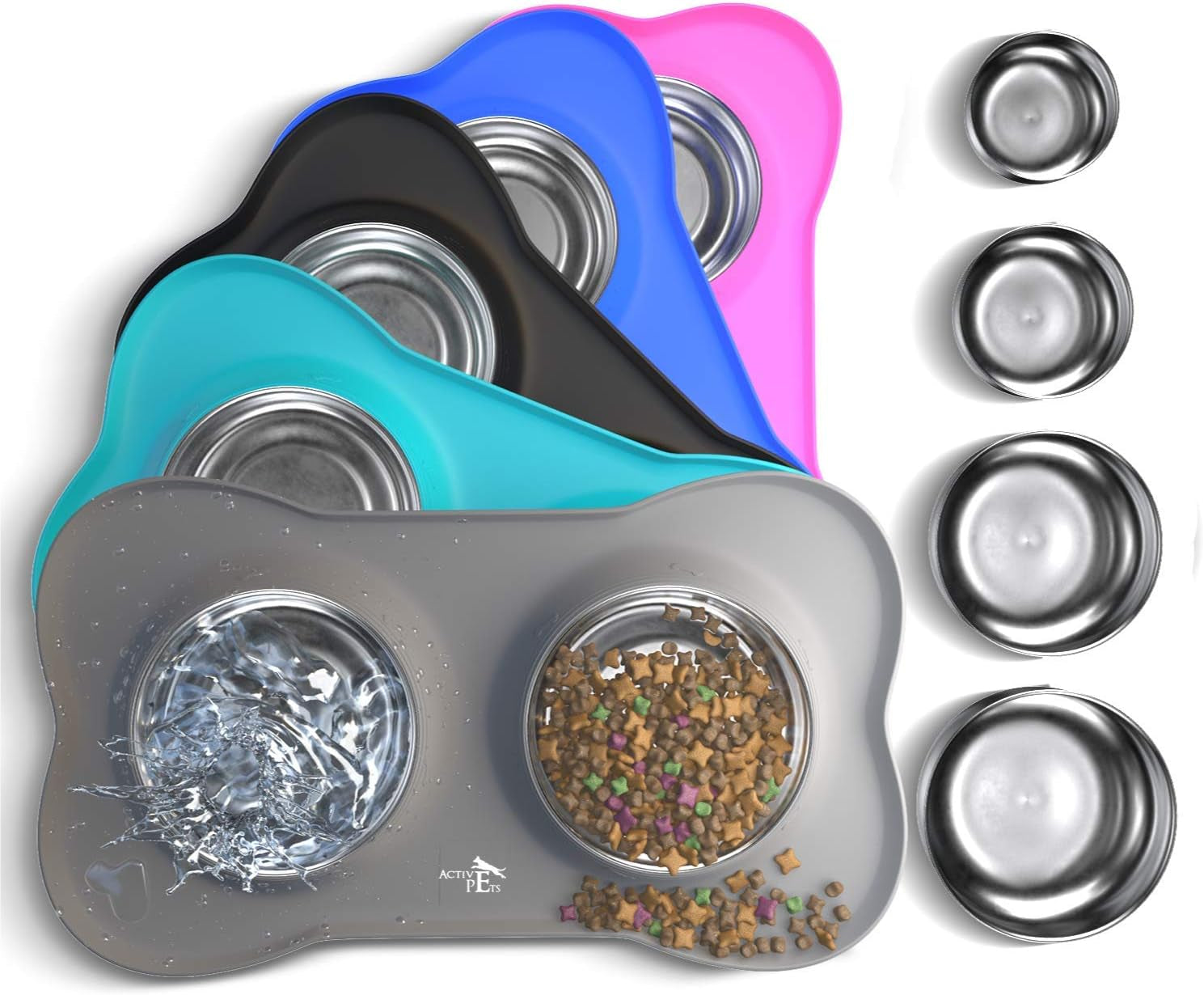 Dog Bowl Set, Stainless Steel No Spill Mess-Proof Food & Water Food Bowls with Skid Resistant Silicone Mat, Dog Bowls Small Size Dog, Medium, & Large, Pet Puppy Bowls & Dog Dishes