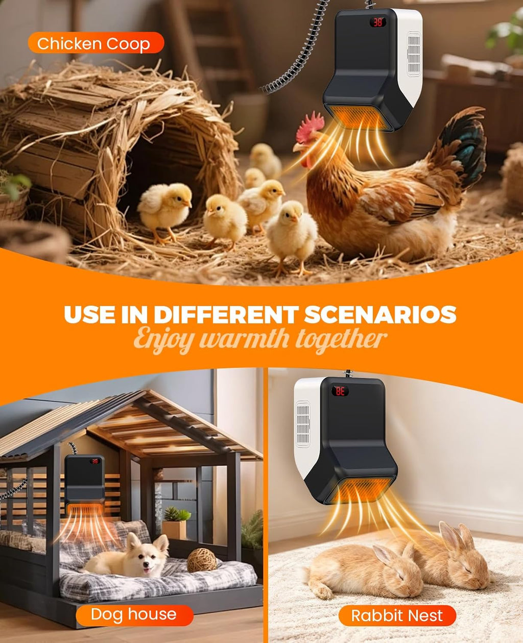Dog House Heater with Thermostat,Pet Heater with Safe Overheat Protection and 6FT anti Chew Cord,2 Heating Mode (600/300W) Pet Warmer Suitable for Dogs Chicken Coops Rabbits