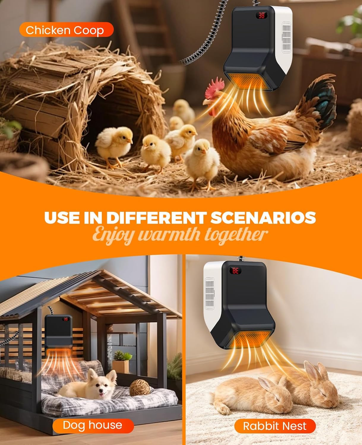 Dog House Heater with Thermostat,Pet Heater with Safe Overheat Protection and 6FT anti Chew Cord,2 Heating Mode (600/300W) Pet Warmer Suitable for Dogs Chicken Coops Rabbits