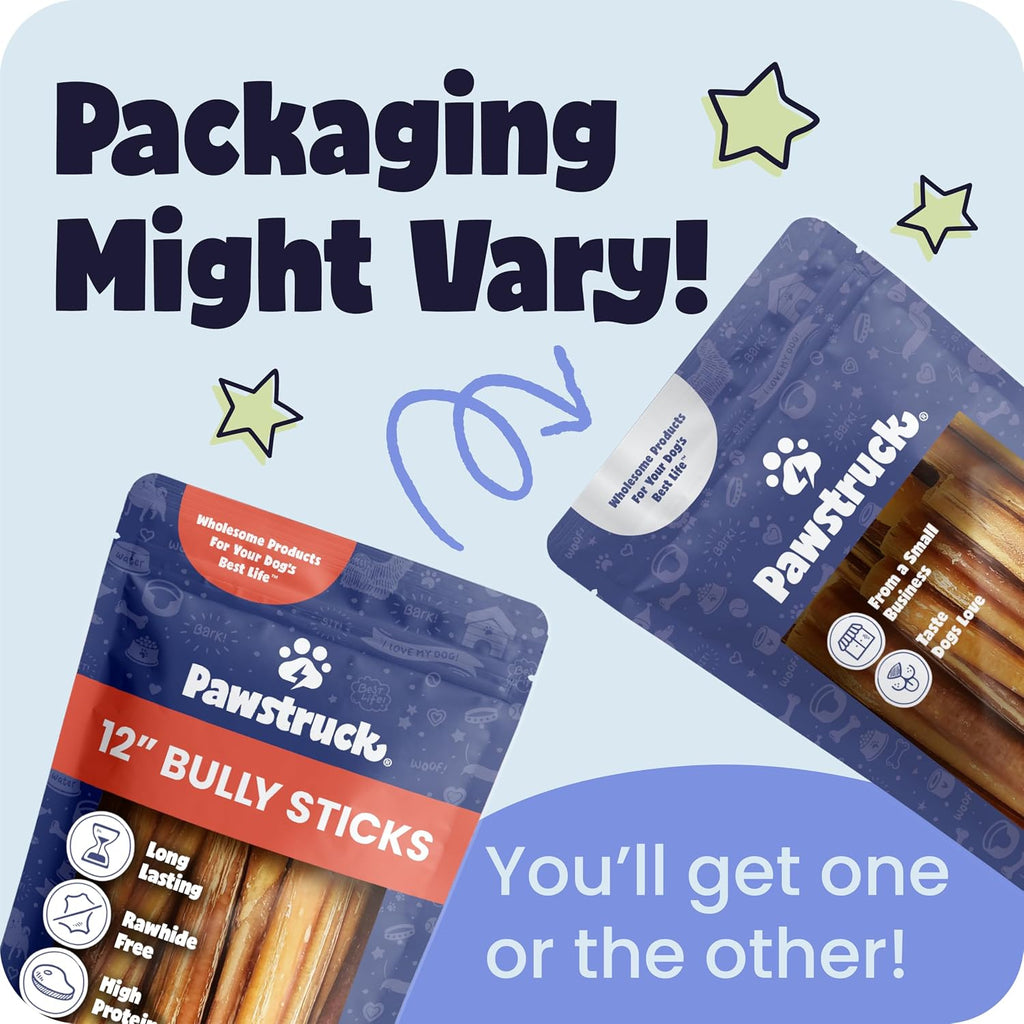100% Natural 12-In Bully Sticks for Dogs - Tough Long-Lasting Rawhide-Free Single Ingredient Beef Pizzle Chew Treats for Medium & Large Dogs, Aggressive Chewers - 5 Count Pack