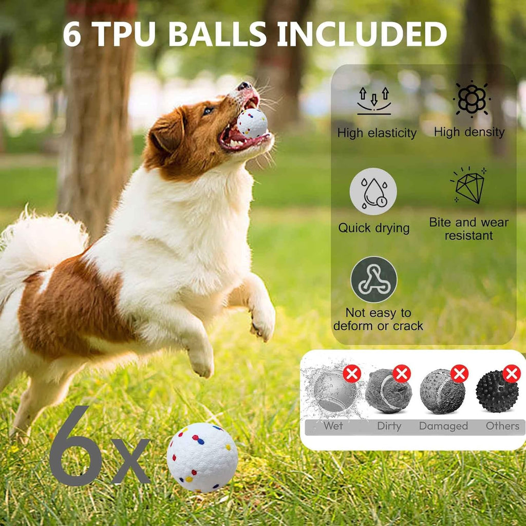 Dog Ball Thrower Launcher,Automatic Ball Launcher for Dogs with 3 Launching Distance 20-45FT,6 2.3 Inch ETPU Tennis Balls,Interactive Dog Toys for Small/Medium Dogs, Not for Aggressive Chewers