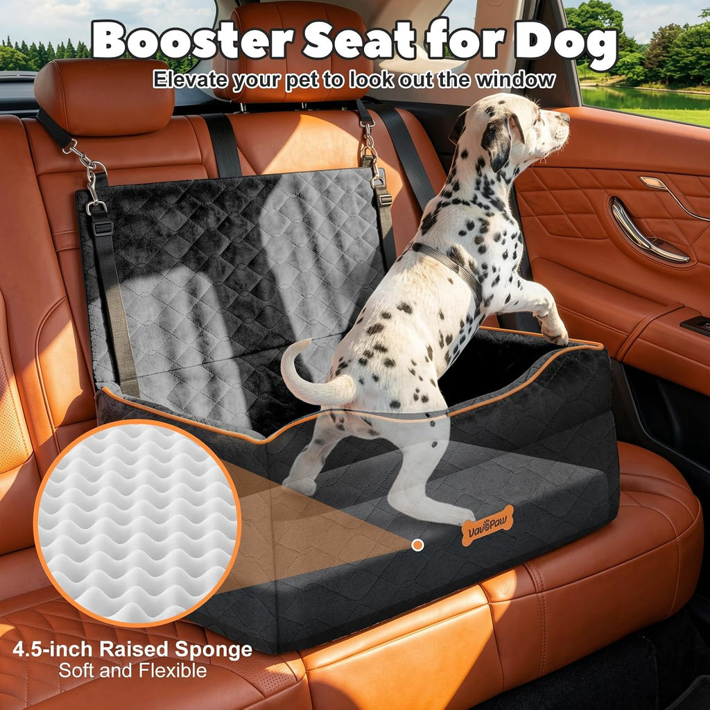 Medium Dog Car Seat, Dog Booster Seat under 50Lbs or 2 Small Dogs Washable, Pet Car Seats with 2 Safety Leash, Dogs Sofa Bed Cushion Add Thick Sponge, Pet Cars Carrier for Travel, Black