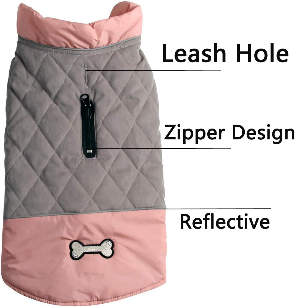 Reversible Dog Coats for Small Dogs Waterproof Warm Dog Jacket for Cold Winter,Pink and Grey M