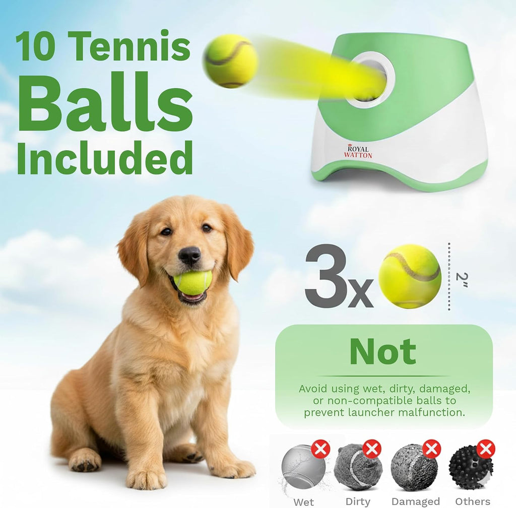 Automatic Ball Launcher for Dogs with 10 Tennis Balls (2 Inch), Dog Ball Launcher with 3 Range Modes (10/20/30Ft), Rechargeable Dog Balls Thrower for Small-Medium Dogs,Indoor/Outdoor Pet Fetch Machine