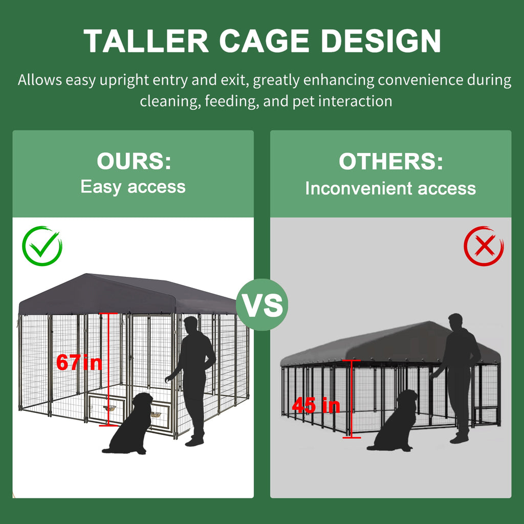 Metal Dog Kennel 90.4-In X 120.9-In Black Steel Indoor/Outdoor Pet Gazebo