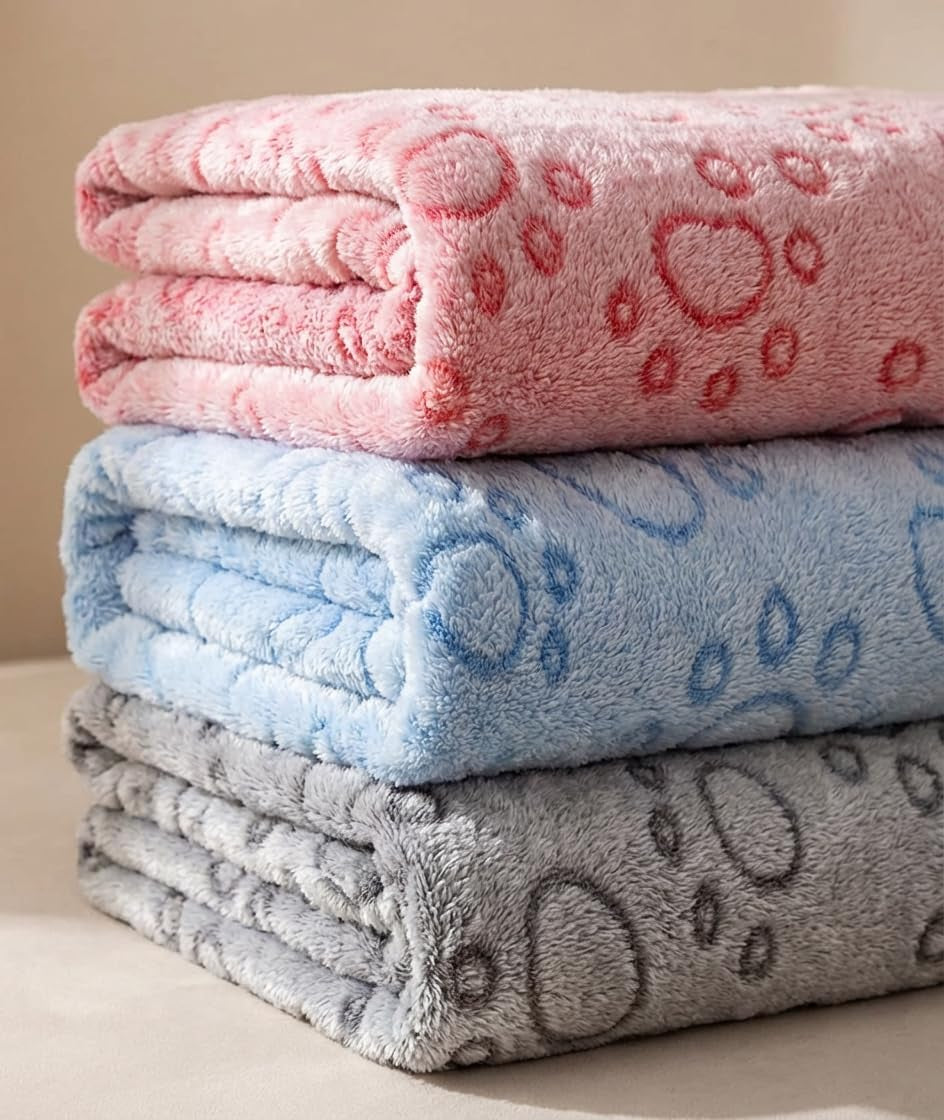 Dog Blankets for Dogs, 3 Pack Dog Blanket Washable 23" X 16", Fuzzy Soft Pet Mat Throw Cover for Kennel Crate Bed, Cute Paw Pattern, Cat Blanket, Blankets for Dogs, Pet Blanket