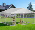 10'X10' Dog Kennel Outdoor with Rotating Feeder Bowls, Outdoor Dog Pens with Roof, Heavy Duty Dog House for Medium Large Dogs