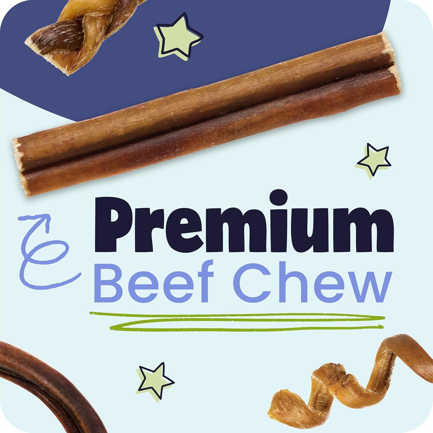 100% Natural 12-In Bully Sticks for Dogs - Tough Long-Lasting Rawhide-Free Single Ingredient Beef Pizzle Chew Treats for Medium & Large Dogs, Aggressive Chewers - 5 Count Pack