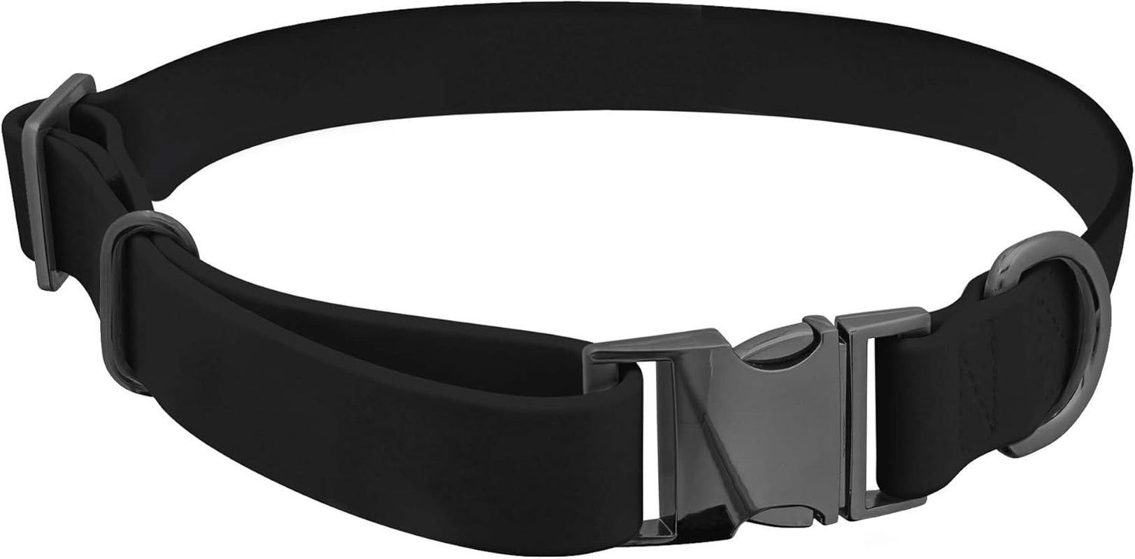 Medium Silicone Dog Collar - Black 20In Stylish Dog Collar with Clasp Buckle and D-Ring Leash Loop