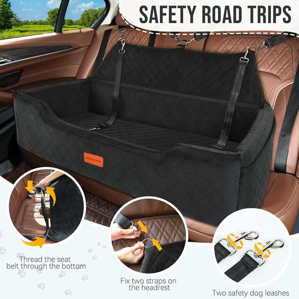 Large Dog Car Seat under 100 Lbs, Washable Dog Car Bed for 2 Medium Dogs, Detachable Pet Booster Seat with Storage Pocket and Seat Belt for Back Seat Dog Travel Bed
