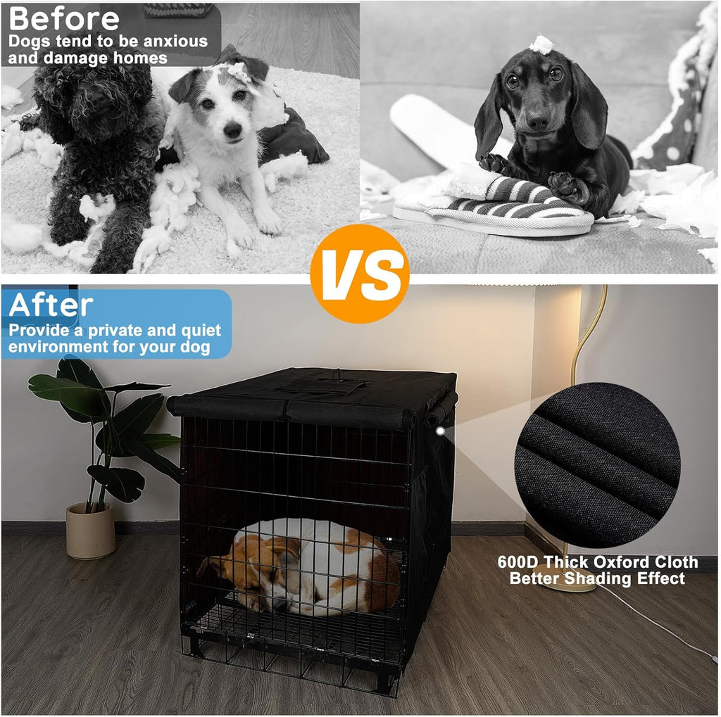 Dog Crate Cover 42 Inch Thickened Dog Kennel Cover Windproof Puppy Cage Cover with Mesh Windows on Both Sides Portable Crate Covers for Dogs Cages Fit for Indoor/Outdoor Use