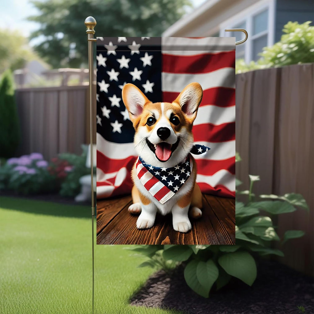 Patriotic 4Th of July Garden Flag Corgi Dog Welcome Fourth of July Independence Day Memorial Day Yard Flag Summer Outdoor Decorations 12X18 Inch