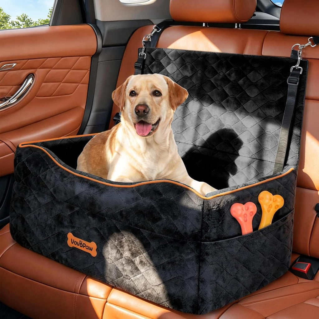 Medium Dog Car Seat, Dog Booster Seat under 50Lbs or 2 Small Dogs Washable, Pet Car Seats with 2 Safety Leash, Dogs Sofa Bed Cushion Add Thick Sponge, Pet Cars Carrier for Travel, Black