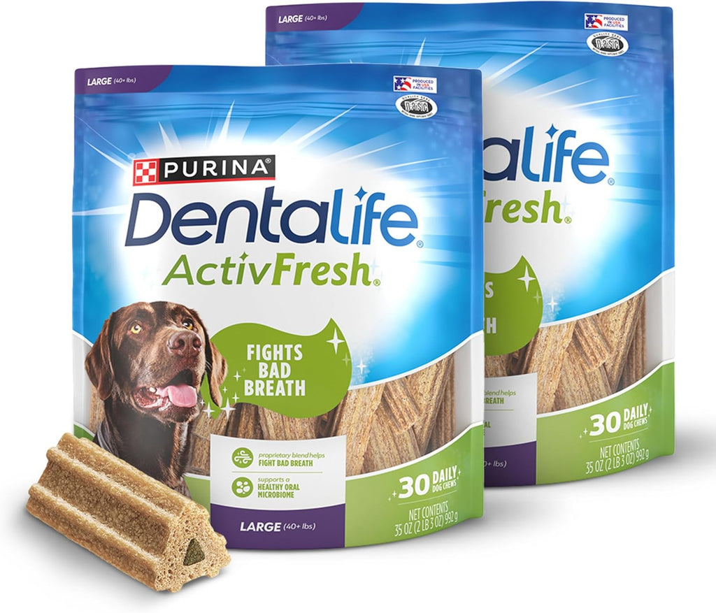 Activfresh Pack of 2 Dog Chews for Large Dogs 40 Lbs. and Up, Dental Chews to Freshen Breath, Chicken Flavor, 35 Oz. Each, 30 Chews Each/60 Total Chews - 30 Ct. Pouch