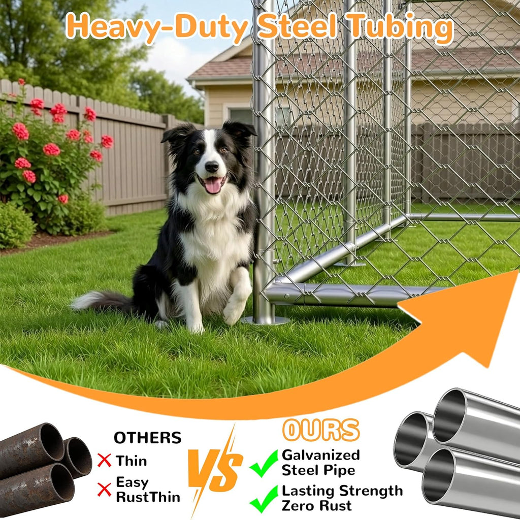 7.8X7.8 FT Extra Large & Heavy Duty Dog Kennel Run - Outdoor Metal Enclosure with Lockable Door and Waterproof Cover for Big Dogs