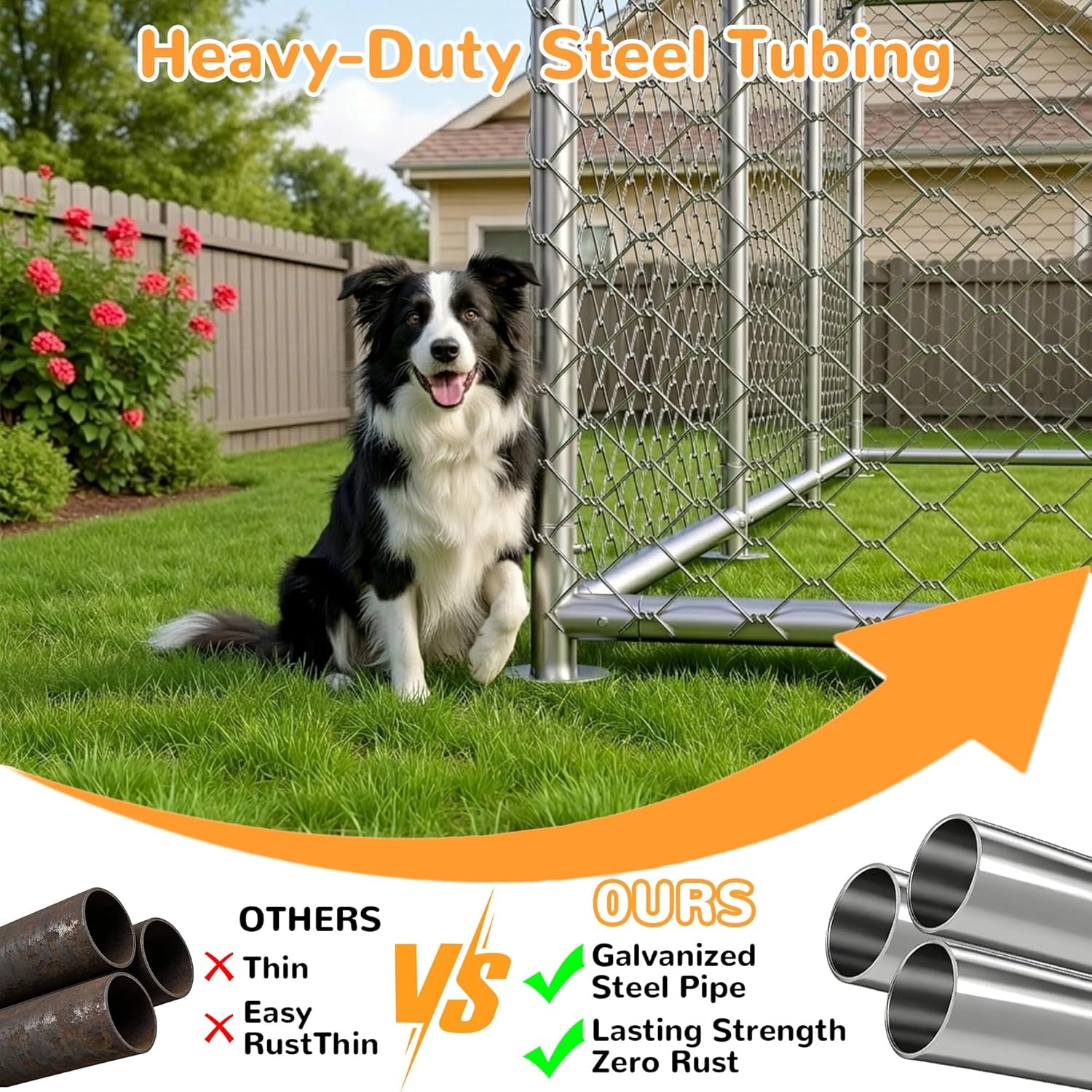 7.8X7.8 FT Extra Large & Heavy Duty Dog Kennel Run - Outdoor Metal Enclosure with Lockable Door and Waterproof Cover for Big Dogs