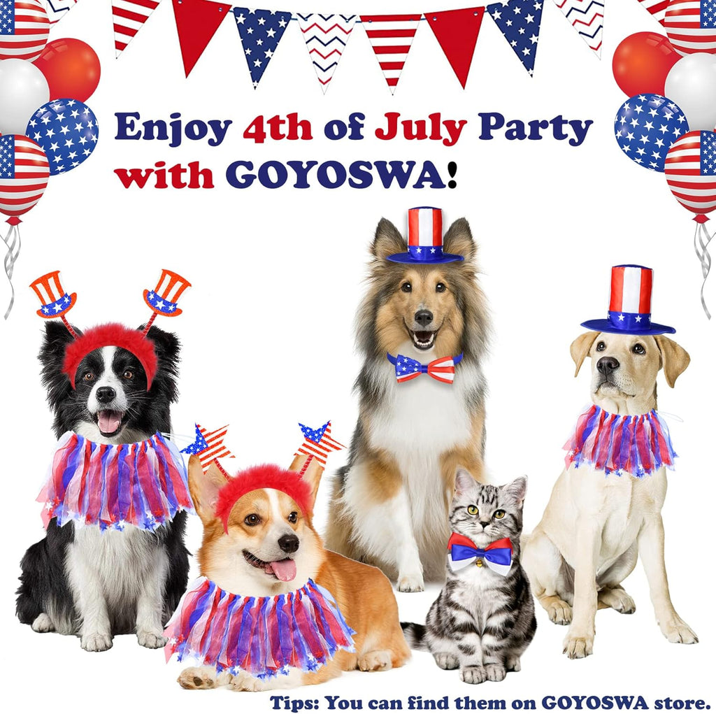 3 PCS Dog 4Th of July Outfit, 4Th of July Dog Clothes Uncle Sam Dog Top Hat, American Flag Dog Bow Tie Collar Red White and Blue Dog Bowtie for Small Medium Large Dogs (Dog Hat & 2Xbow Tie)