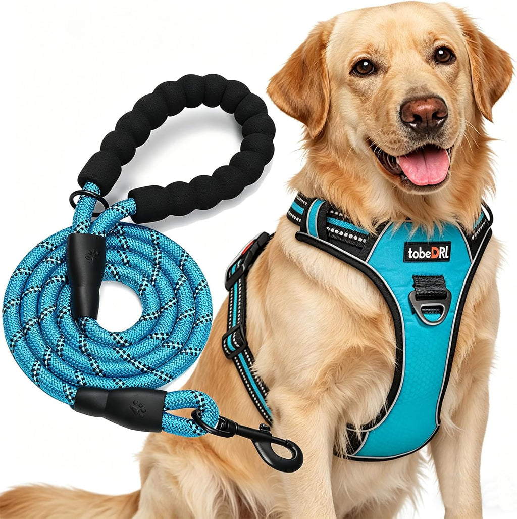 No Pull Dog Harness Adjustable Reflective Oxford Easy Control Medium Large Dog Harness with a Free Heavy Duty 5Ft Dog Leash
