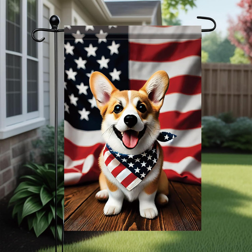 Patriotic 4Th of July Garden Flag Corgi Dog Welcome Fourth of July Independence Day Memorial Day Yard Flag Summer Outdoor Decorations 12X18 Inch