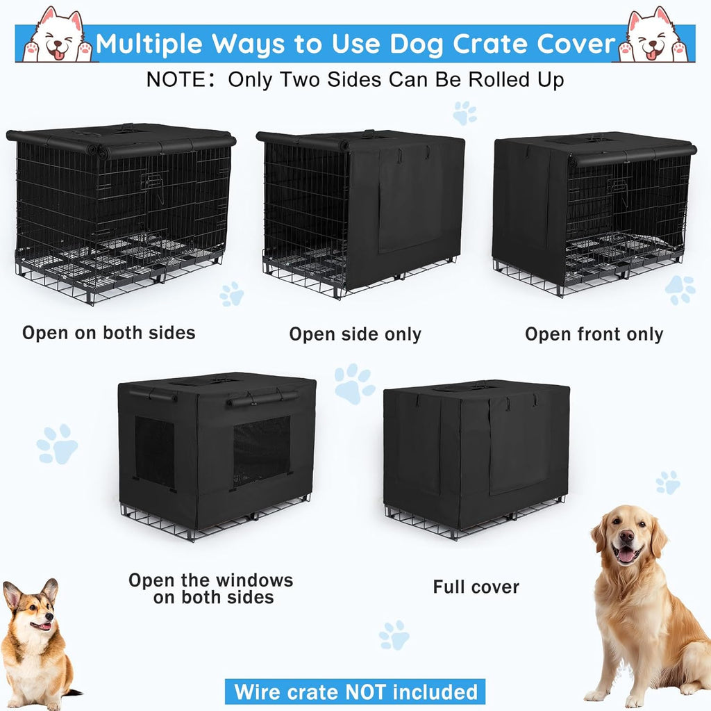 Dog Crate Cover 42 Inch Thickened Dog Kennel Cover Windproof Puppy Cage Cover with Mesh Windows on Both Sides Portable Crate Covers for Dogs Cages Fit for Indoor/Outdoor Use