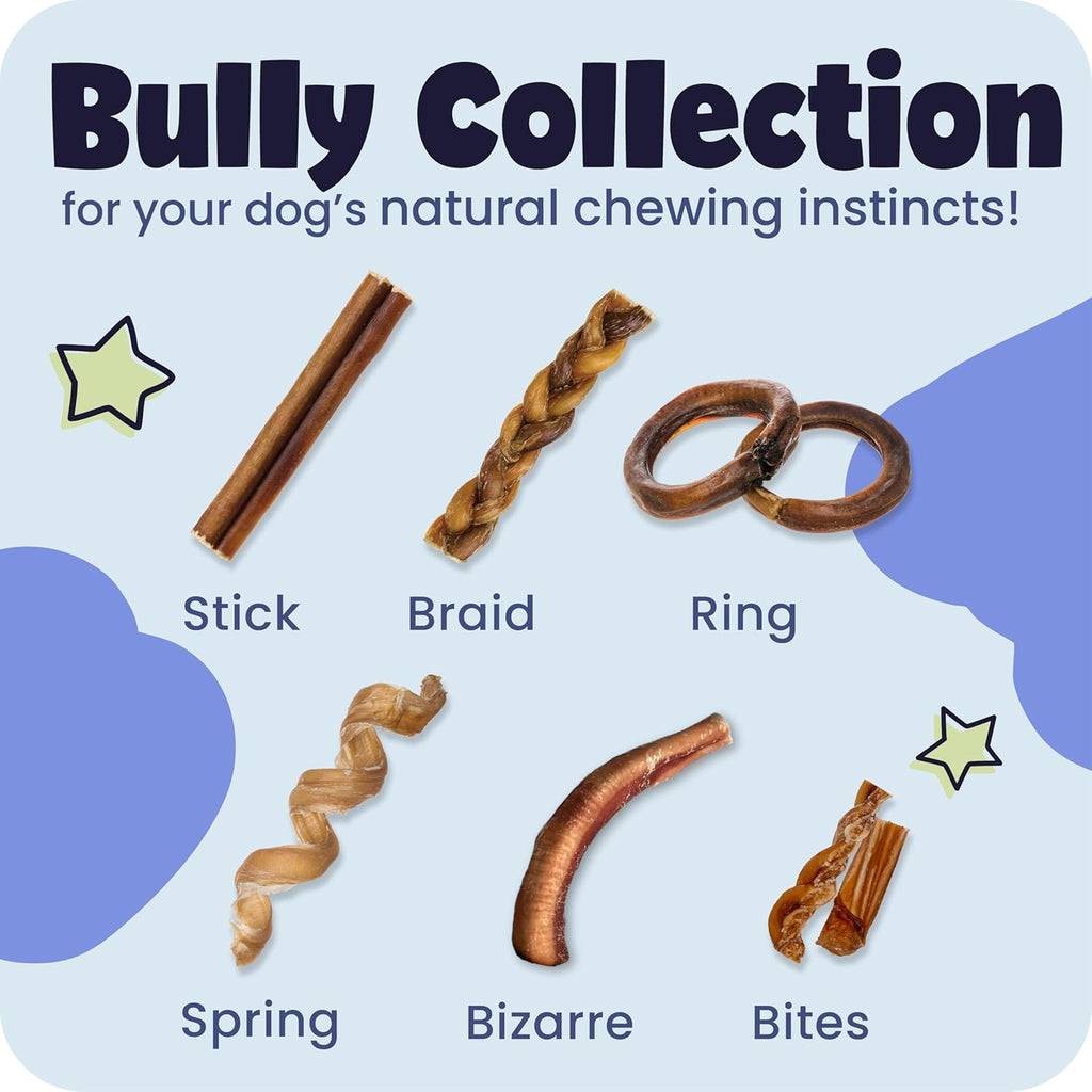 100% Natural 12-In Bully Sticks for Dogs - Tough Long-Lasting Rawhide-Free Single Ingredient Beef Pizzle Chew Treats for Medium & Large Dogs, Aggressive Chewers - 5 Count Pack