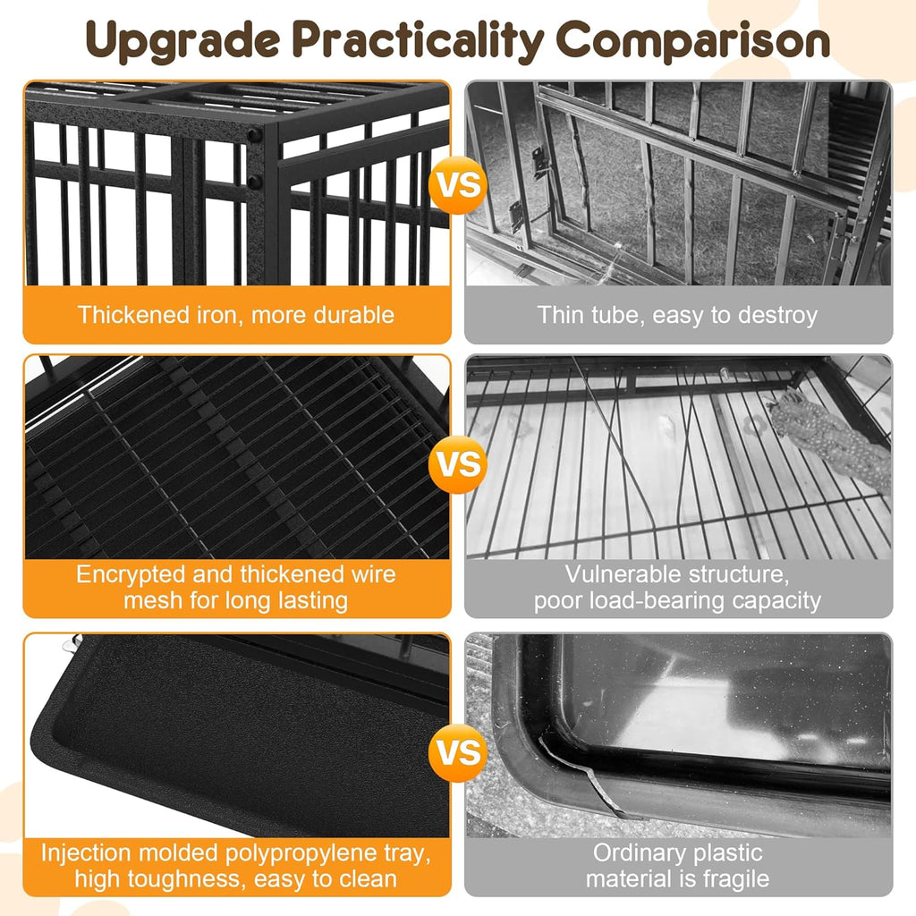 48 Inch Heavy Duty Dog Crate Indestructible Dog Kennel Large Indoor Escape Proof Big Cage for High Anxiety Large Dogs with Wheels, Locks and Removable Trays