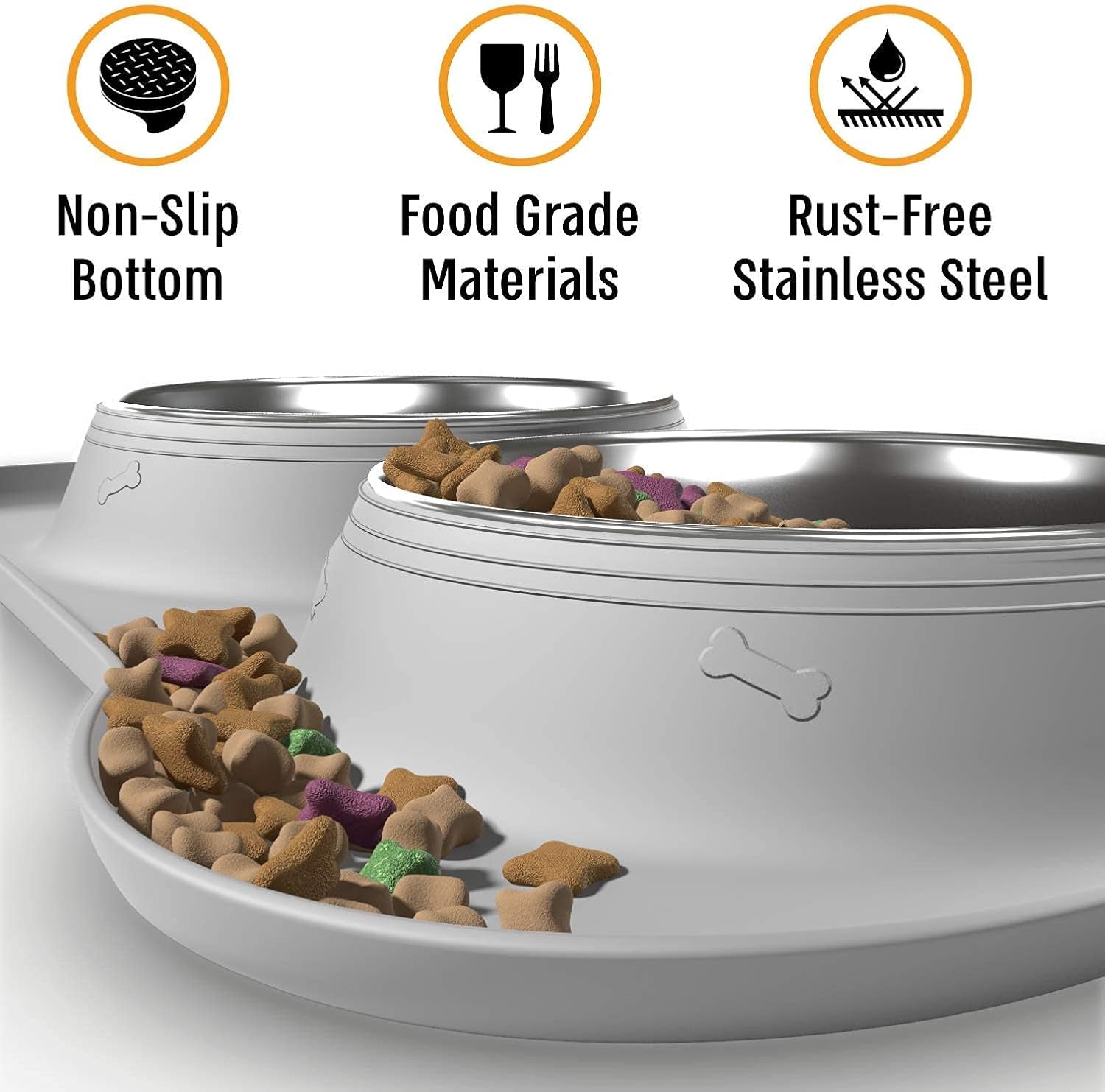 Dog Bowl Set, Stainless Steel No Spill Mess-Proof Food & Water Food Bowls with Skid Resistant Silicone Mat, Dog Bowls Small Size Dog, Medium, & Large, Pet Puppy Bowls & Dog Dishes