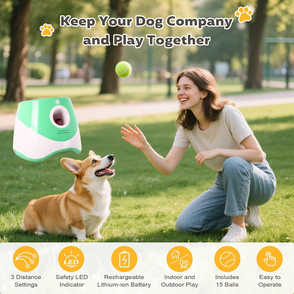 Automatic Ball Launcher for Dogs: 2" Mini Tennis Ball Thrower with 3 Distance Settings,Interactive Puppy Pet Ball Indoor Thrower Fetch Machine for Small to Medium Dogs,Green