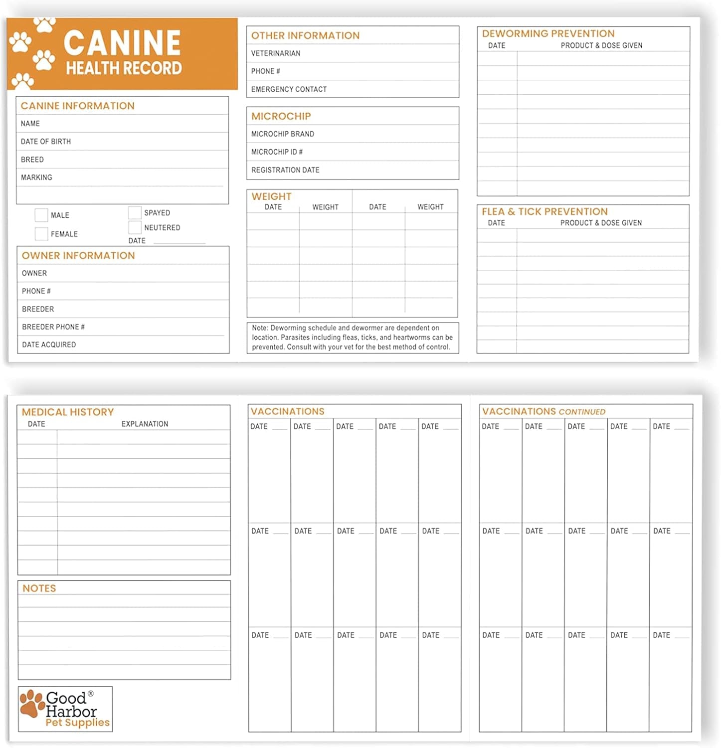 Pet Supplies | (25 Pack) Premium Canine Health Record 6X4 Inch Booklets | Dog Vaccines Large Records - Puppy Shot Vaccination Brochure