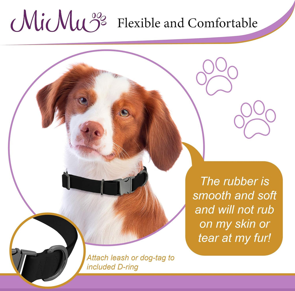 Medium Silicone Dog Collar - Black 20In Stylish Dog Collar with Clasp Buckle and D-Ring Leash Loop
