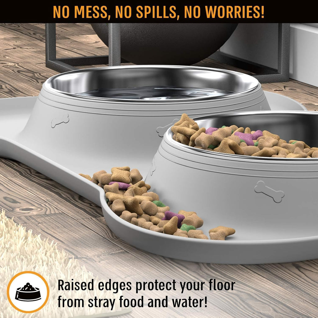 Dog Bowl Set, Stainless Steel No Spill Mess-Proof Food & Water Food Bowls with Skid Resistant Silicone Mat, Dog Bowls Small Size Dog, Medium, & Large, Pet Puppy Bowls & Dog Dishes
