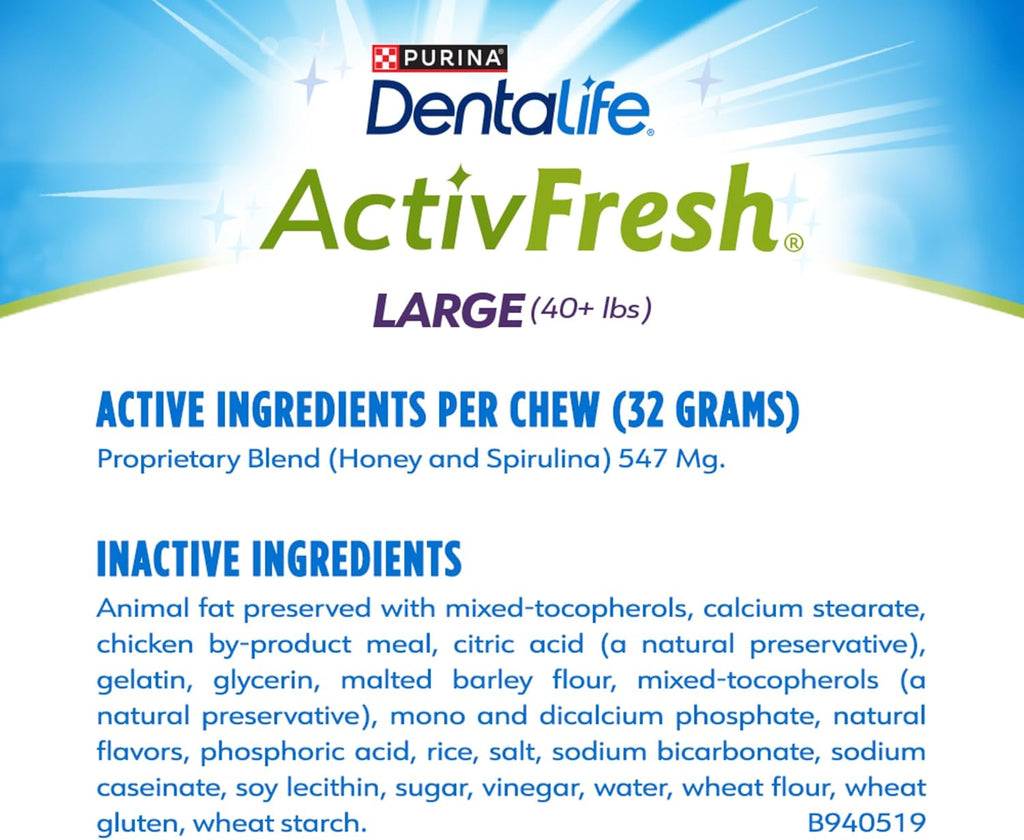 Activfresh Pack of 2 Dog Chews for Large Dogs 40 Lbs. and Up, Dental Chews to Freshen Breath, Chicken Flavor, 35 Oz. Each, 30 Chews Each/60 Total Chews - 30 Ct. Pouch