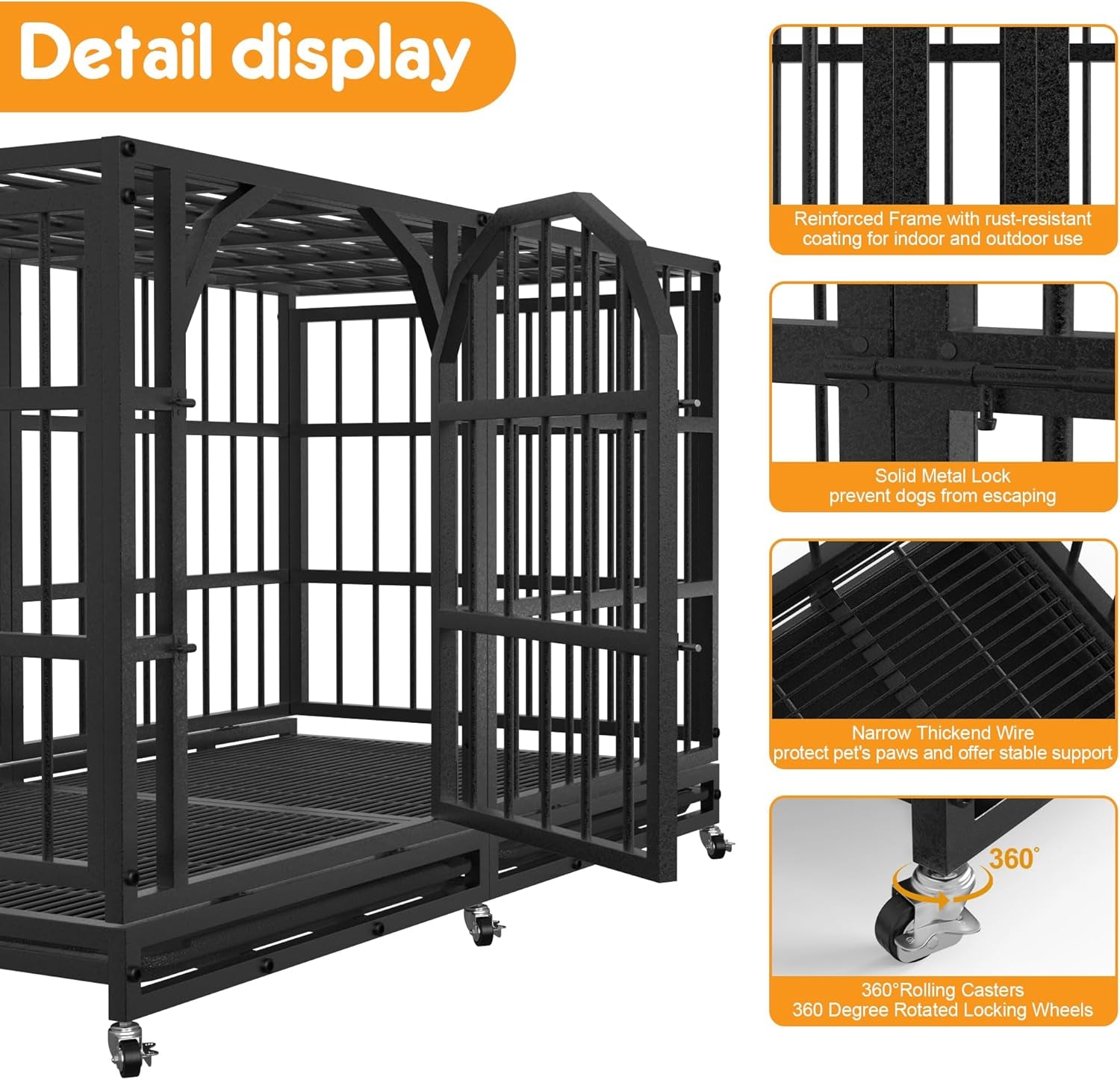 48 Inch Heavy Duty Dog Crate Indestructible Dog Kennel Large Indoor Escape Proof Big Cage for High Anxiety Large Dogs with Wheels, Locks and Removable Trays