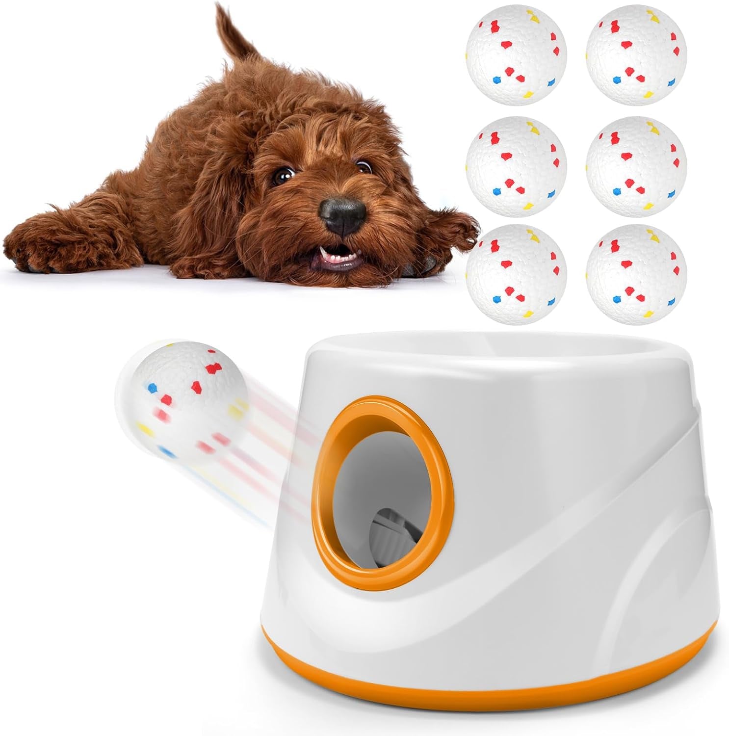 Automatic Ball Launcher for Dogs with 6 Balls, Dog Ball Thrower Launcher (Orange)